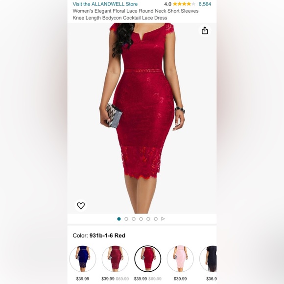 ALLANDWELL Womens Red Floral Lace Short Sleeve Knee Length Bodycon Dress Size XL - Picture 12 of 12